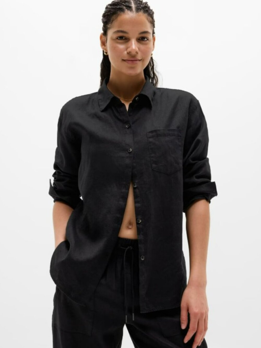 Athleta Black 100% Linen Retreat Top S